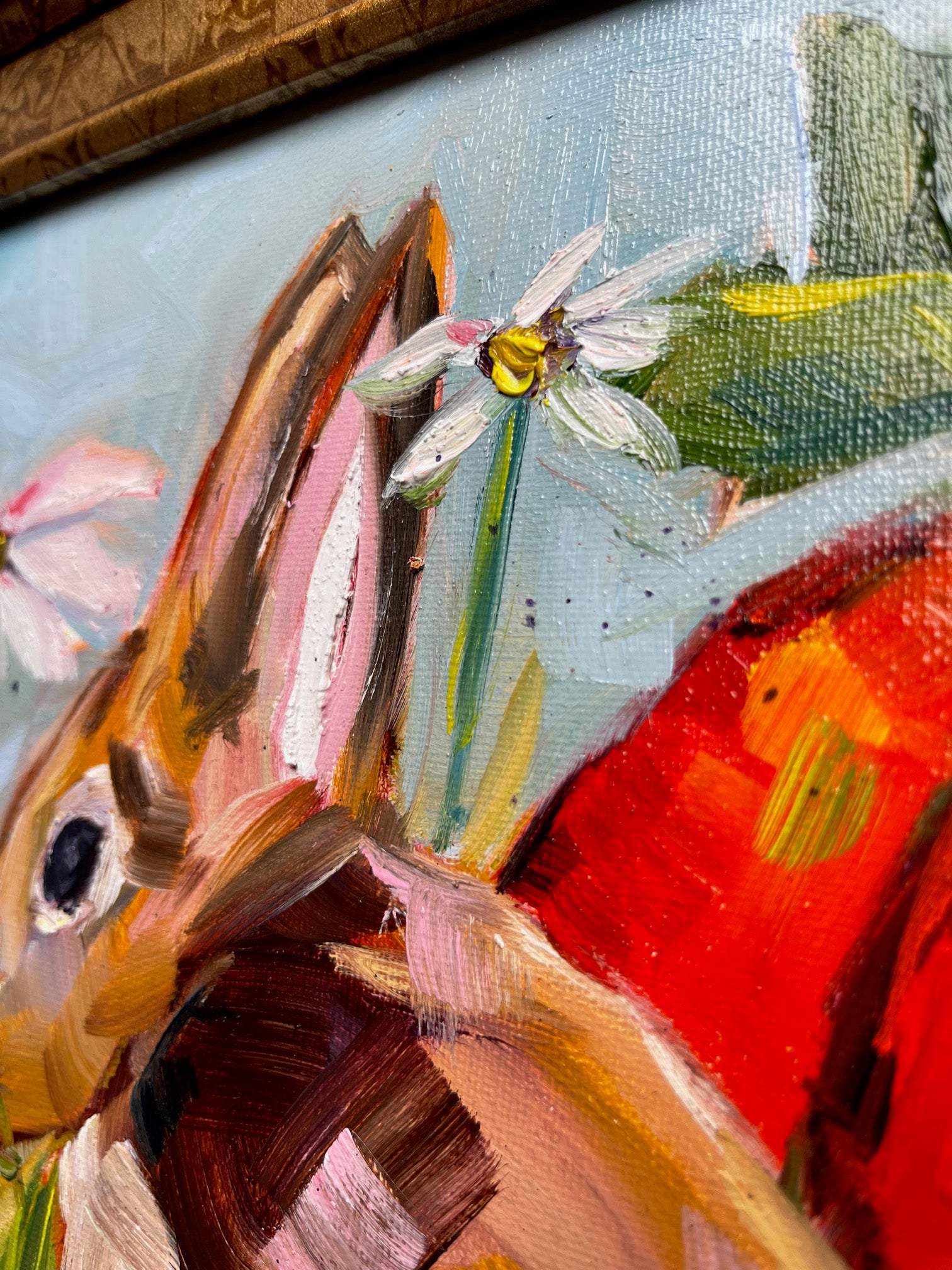 bunny garden acrylic painting (4x4 canvas)
