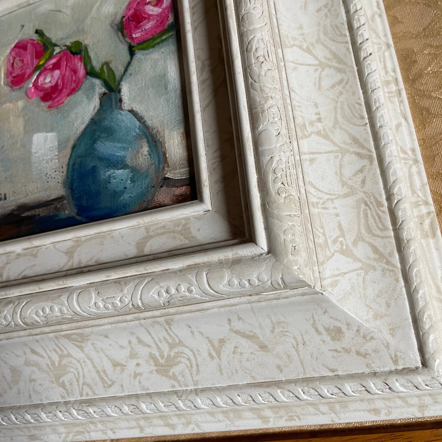 Three Roses Original Oil Painting Framed