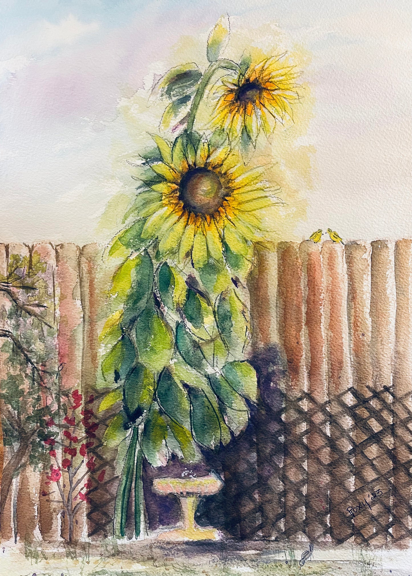Mammoth Sunflowers Original Watercolor Painting Framed