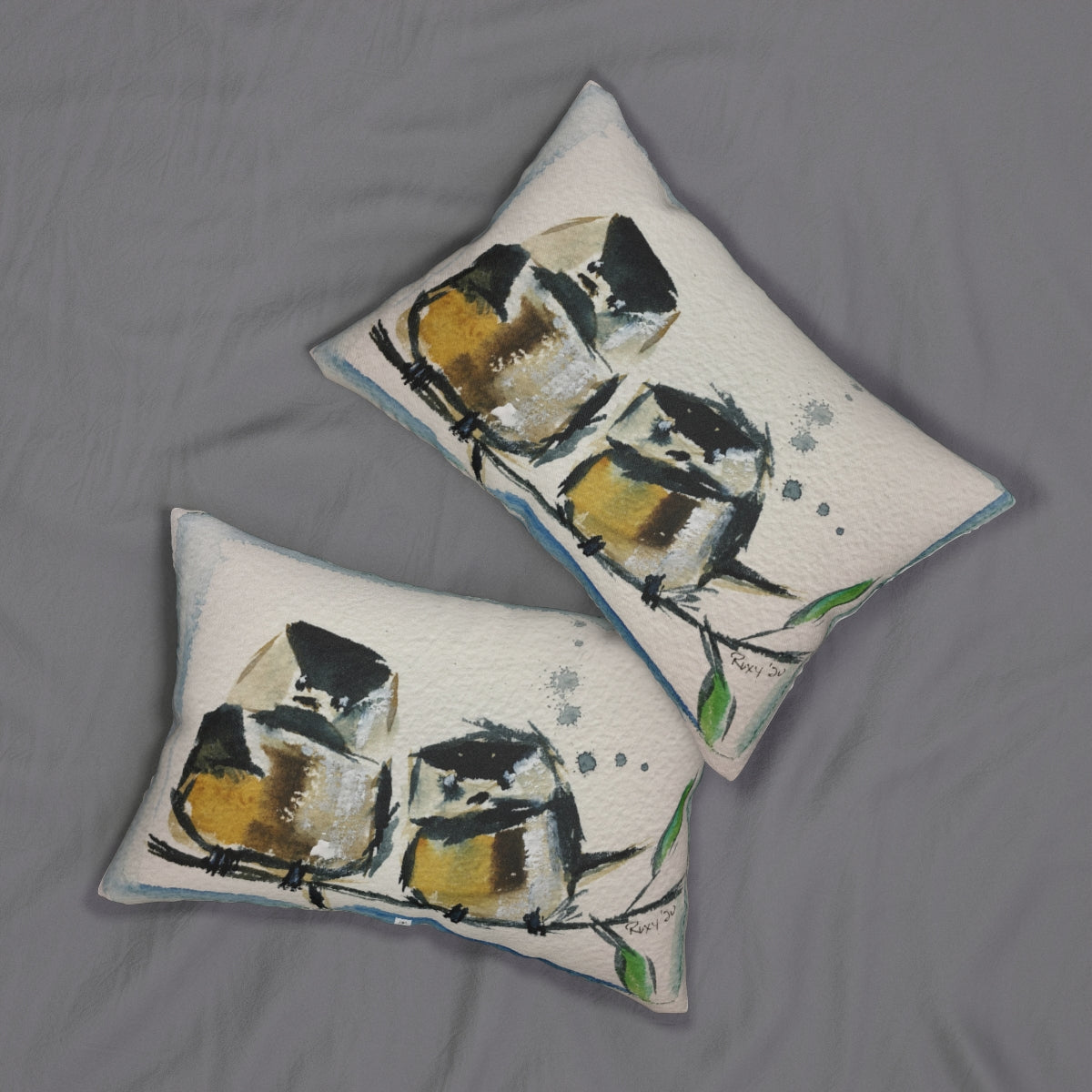 Two Fat Chickadees Lumbar Pillow