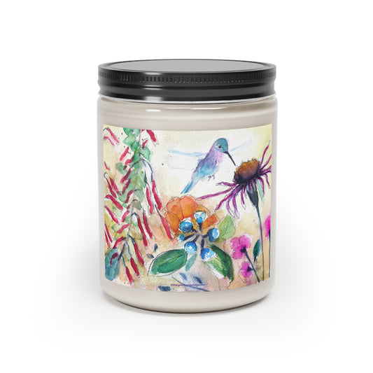 Colibri sur une bougie aquarelle florale en vrac d’échinacée