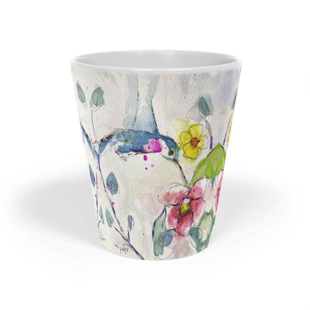 Tasse à latte Colibri avec fleurs de jardin, 12 oz