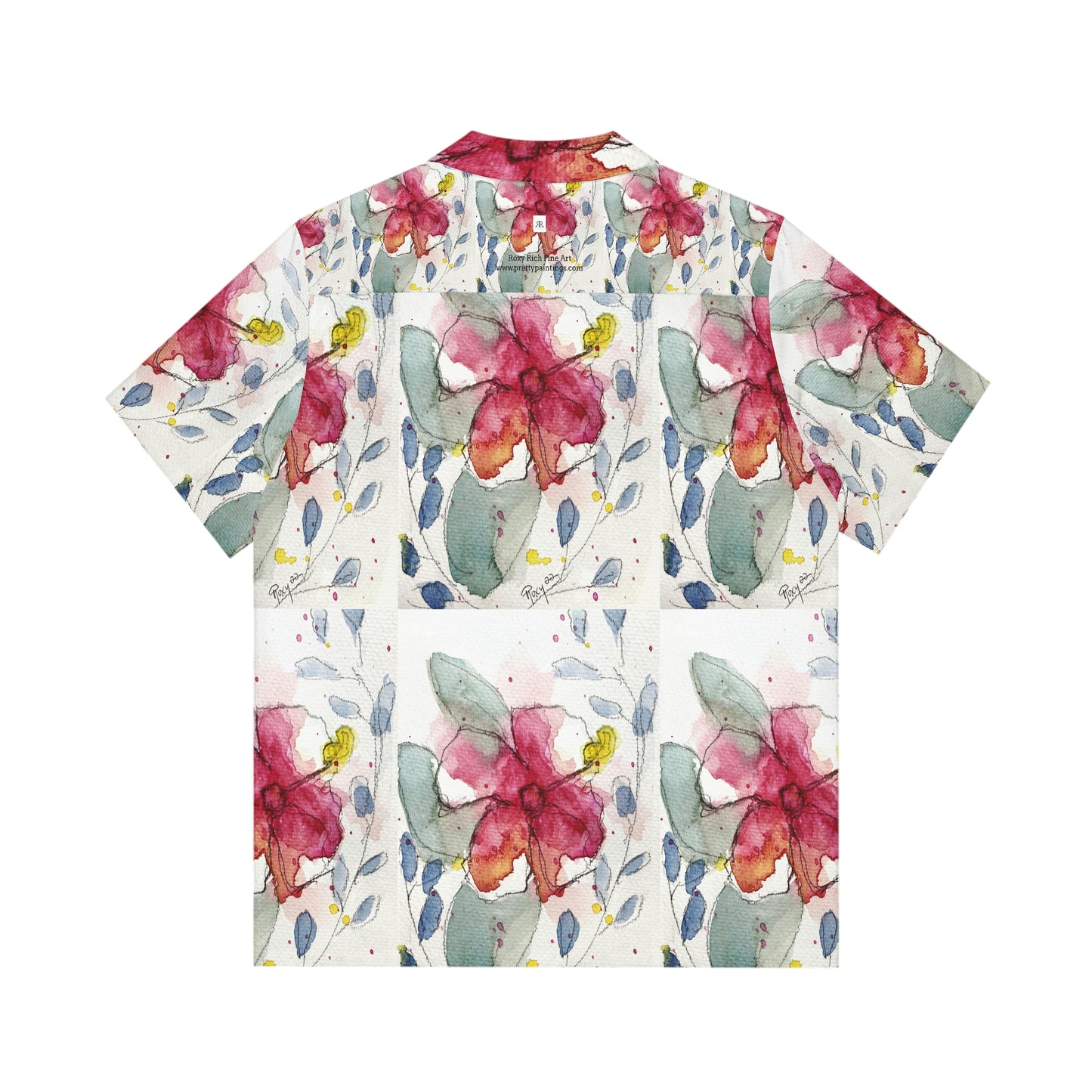 Hibiscus Flower Original Loose Floral Watercolor Painting Men's Hawaiian Shirt