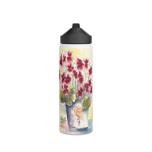 Red Ivy Geraniums Stainless Steel Water Bottle, Standard Lid