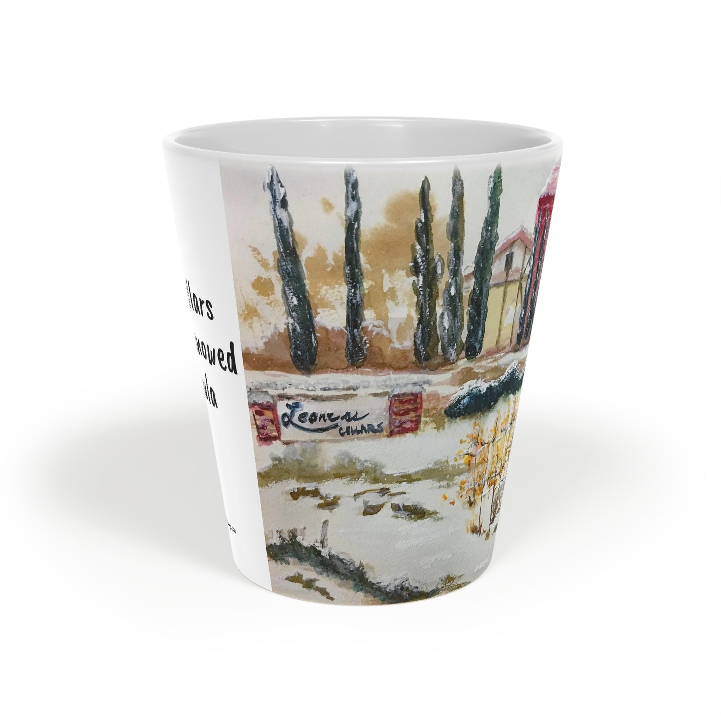 Leoness Cellars that day it snowed in Temecula Latte Mug, 12oz Leoness Winery  Painting