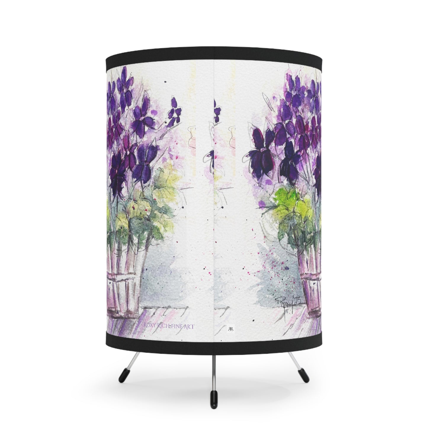 Purple Ivy Geraniums in a Basket Tripod Lamp
