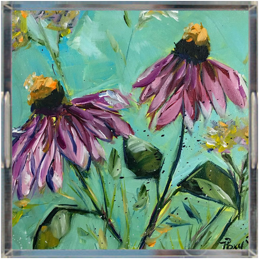 Pink Coneflowers  Acrylic Tray