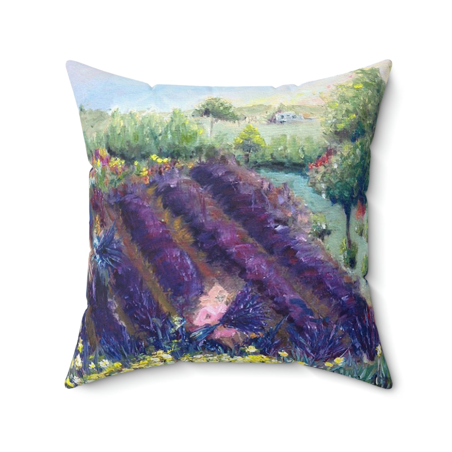 Almohada cuadrada de poliéster hilado para interiores de Provence Lavender Farm