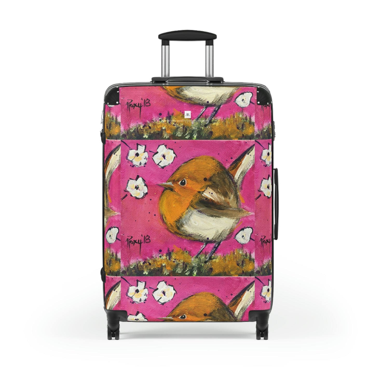 Adorable Whimsical Wren Bird Patterned Carry on Suitcase (three sizes available)