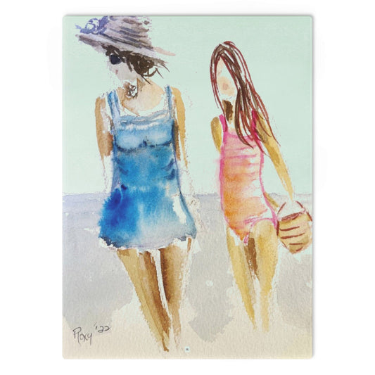 Mother and Daughter Beach Babes Glass Cutting Board