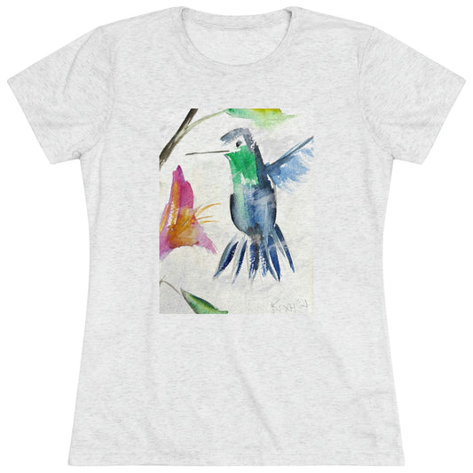 Floaty Hummingbird (image on front) Women's fitted Triblend Tee  tee shirt