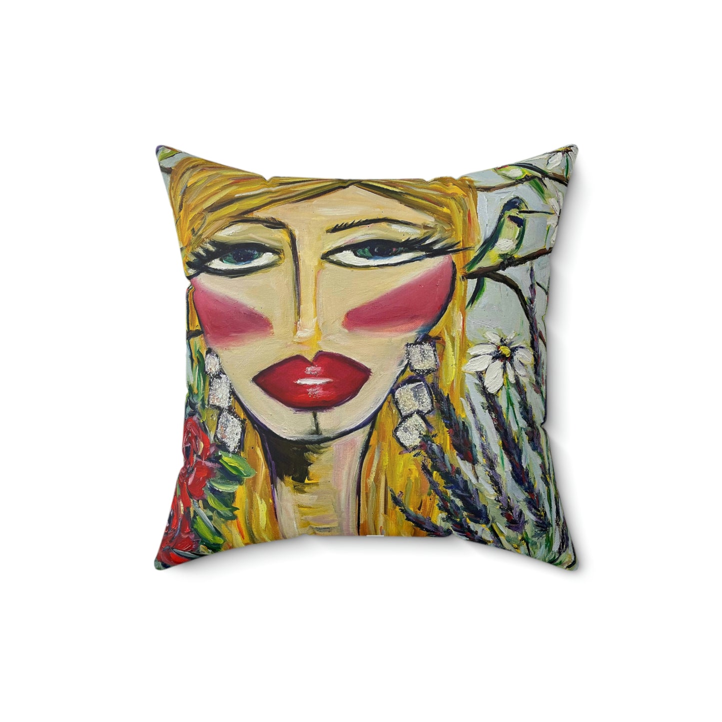 Hummingbird Lady Indoor Spun Polyester Square Pillow