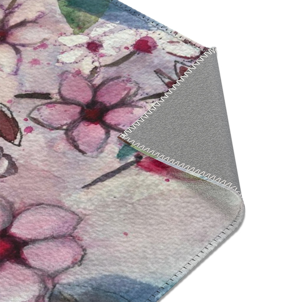 Hummingbird in Cherry Blossoms Area Rug