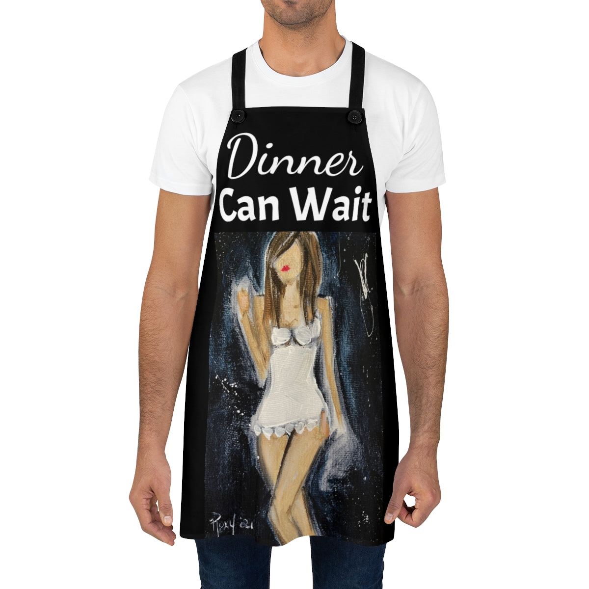 Dinner Can Wait on a Black Kitchen Apron    Sexy Lady in a Nighty