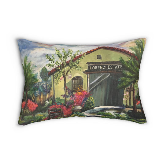 Temecula Lumbar Pillow featuring "Lorenzi Estate Wines Tasting Room" painting and "Temecula"