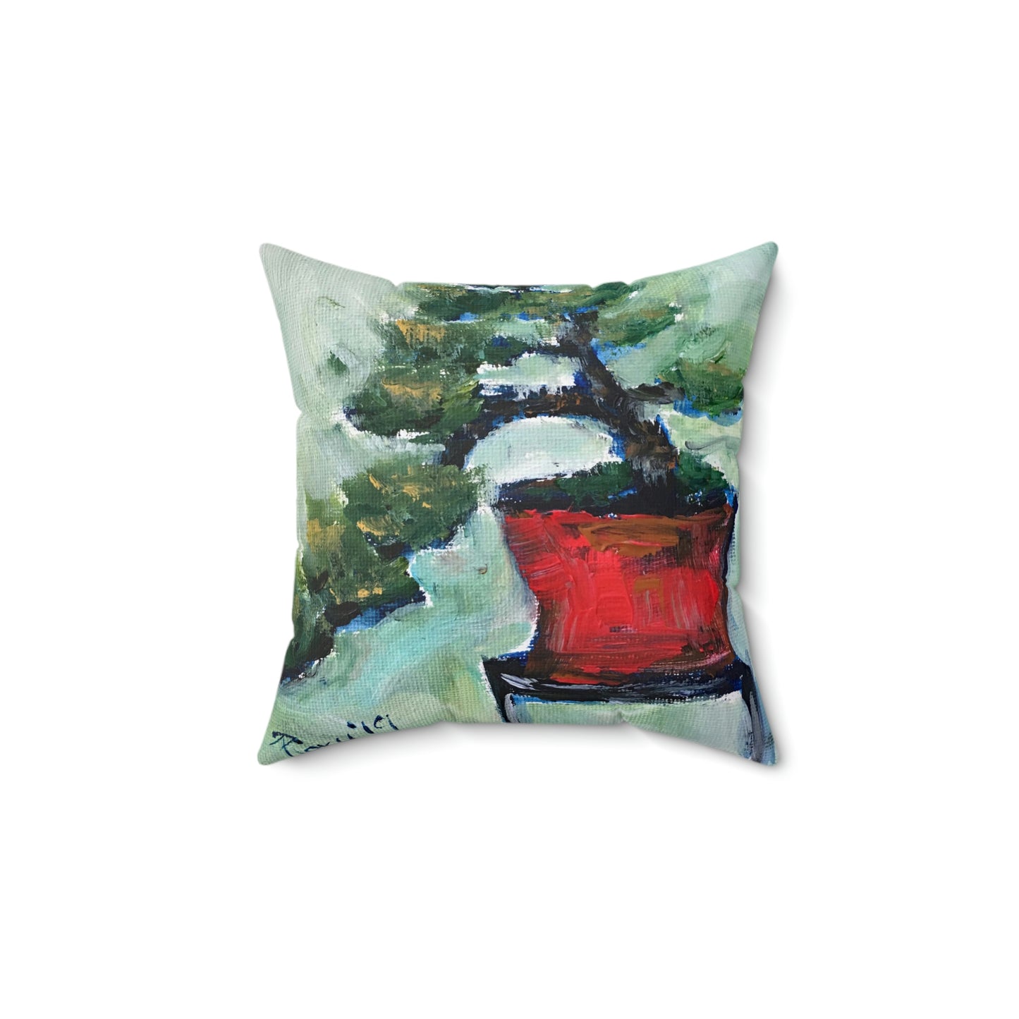 Bonsai in a Red Pot Indoor Spun Polyester Square Pillow