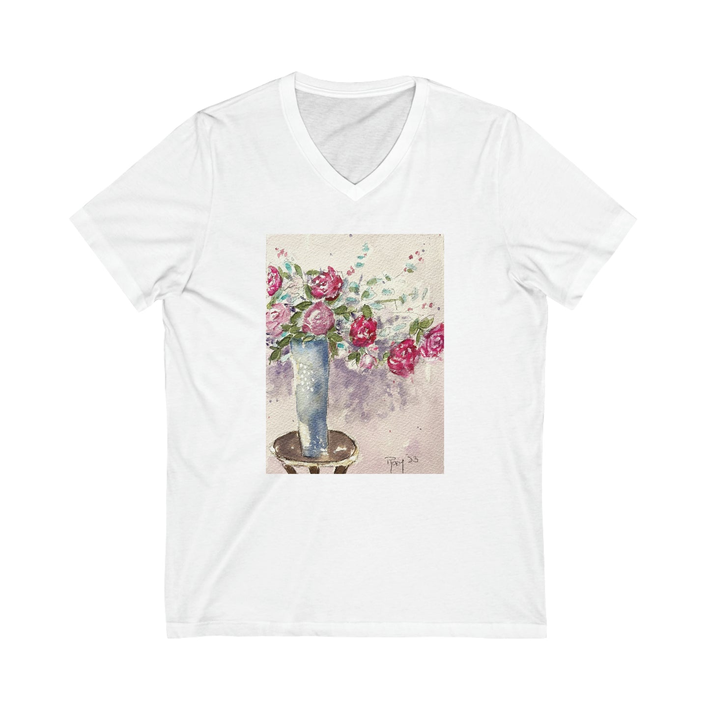 Roses in the Foyer (Stanhill Court Hotel Surrey)-Unisex Jersey Short Sleeve V-Neck Tee