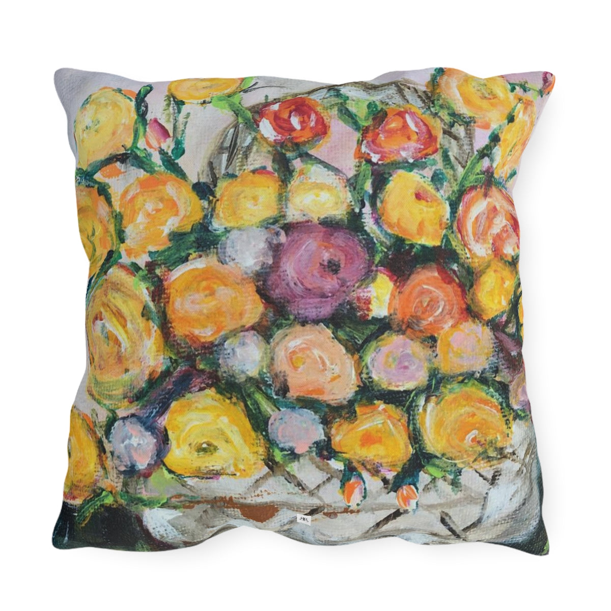 Basket of Yellow Ranunculas Outdoor Pillows