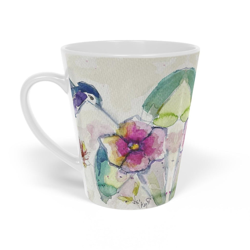 Tasse à latte Colibri magique avec fleurs de jardin, 12 oz
