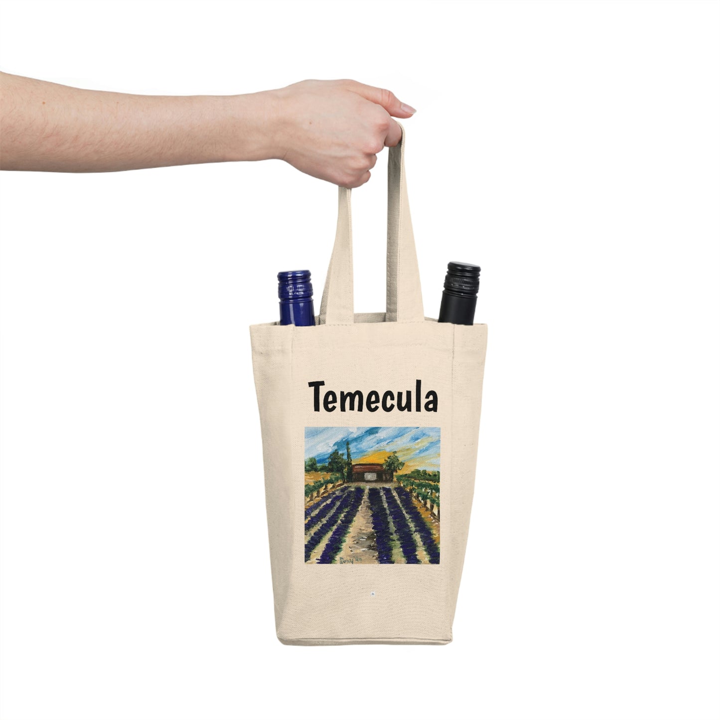Temecula Double Wine Tote Bag featuring "Temecula Lavender Farm" painting
