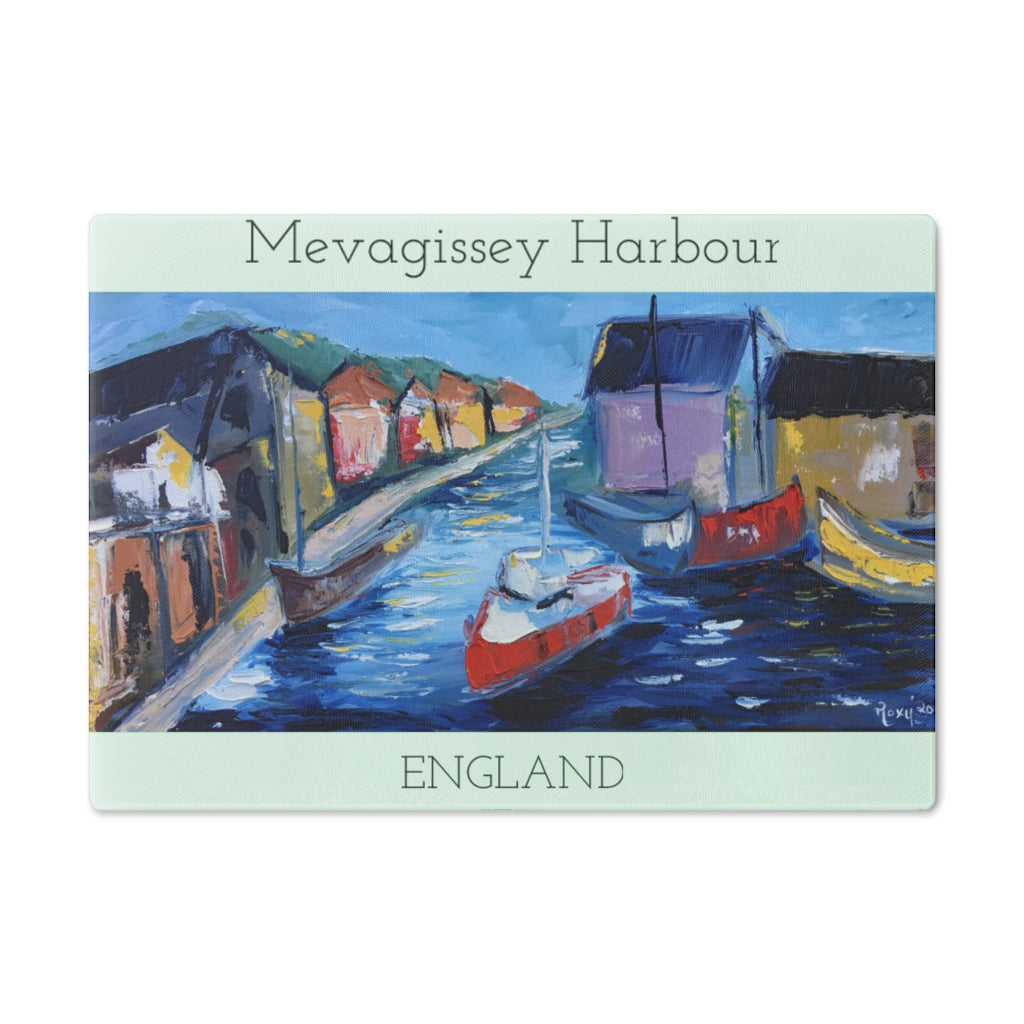 Mevagissey Harbour Glass Cutting Board