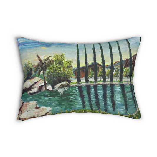 Temecula Lumbar Pillow featuring "The Pond at Gershon Bachus Vintners" painting and "Temecula"