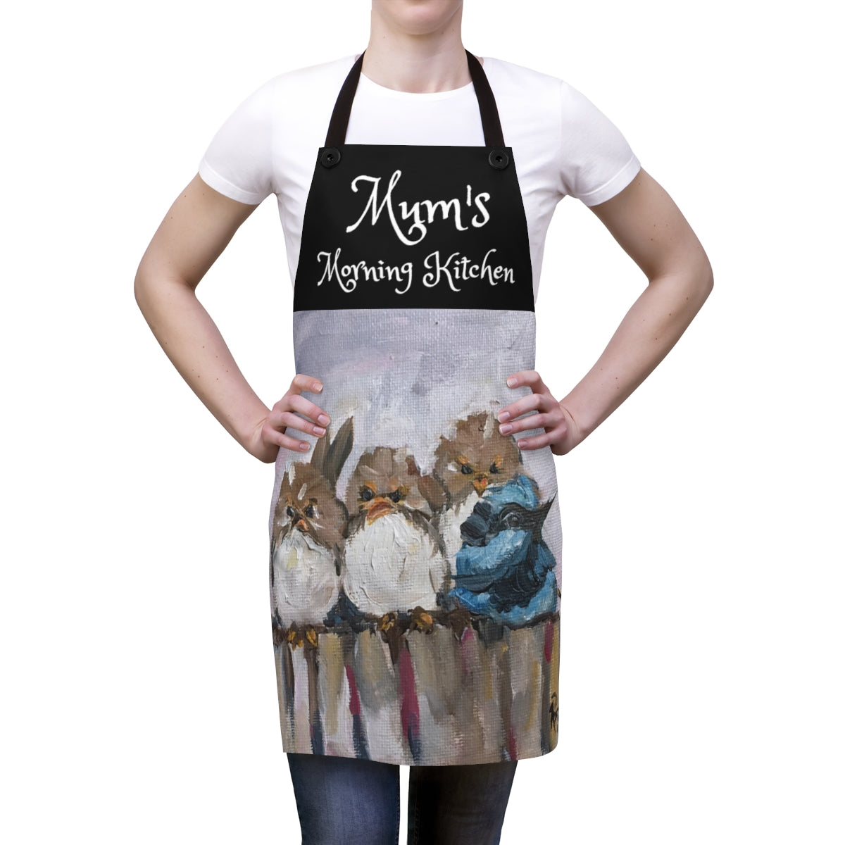 Mums Morning Kitchen Apron  funny grumpy Fairy Wren birds