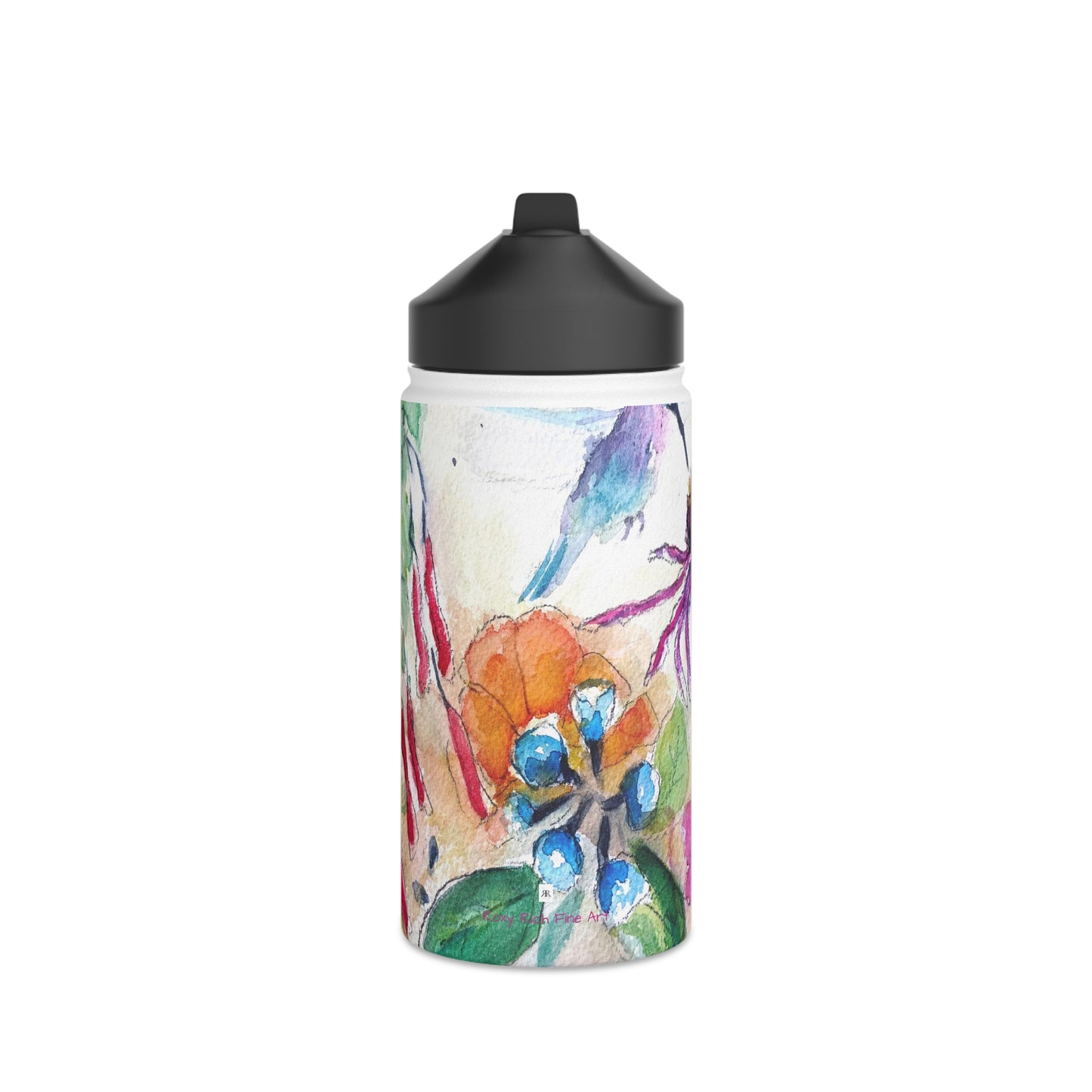 Hummingbird on a Coneflower Stainless Steel Water Bottle, Standard Lid