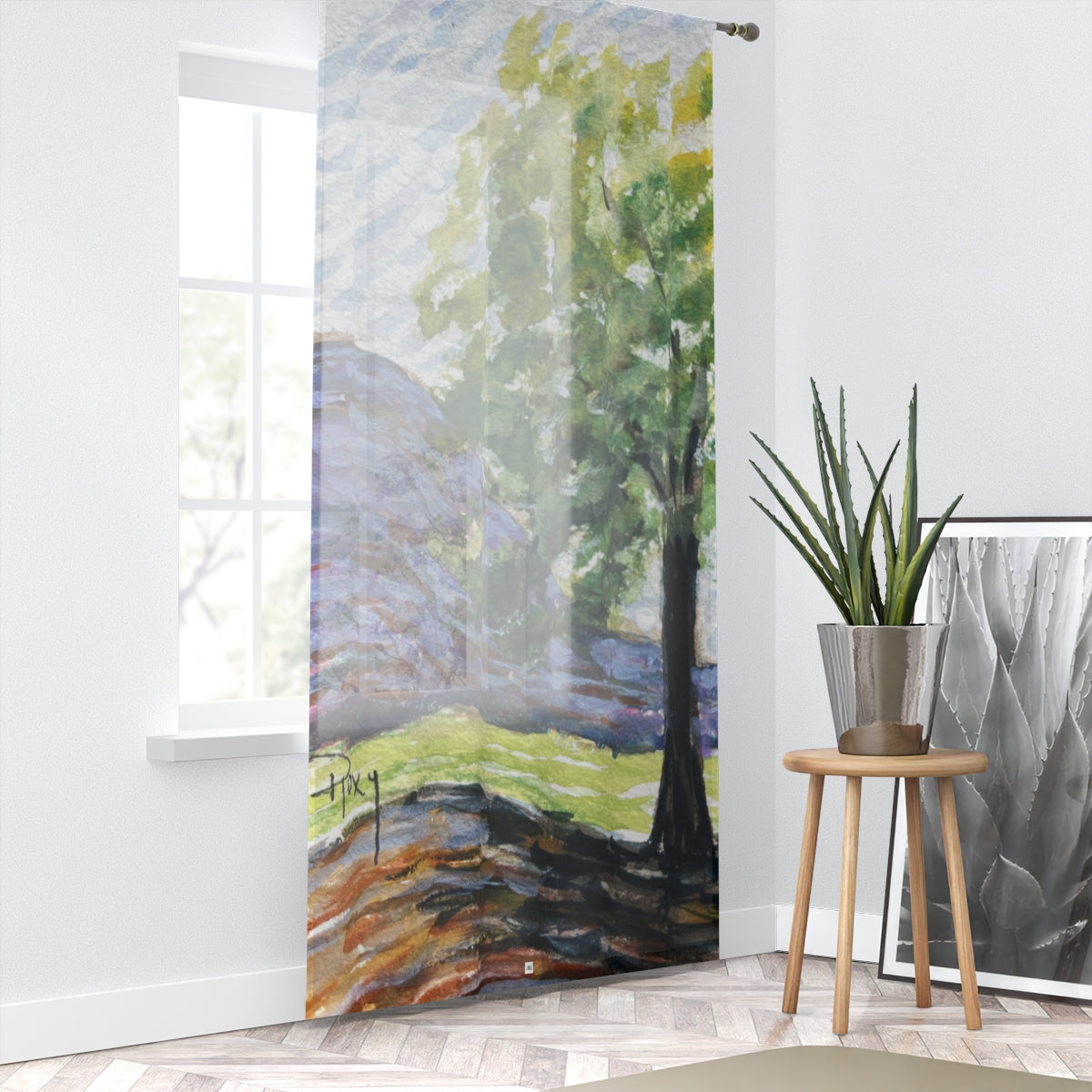 Rideau de fenêtre transparent avec arbre impressionniste coloré, 84 x 50 pouces