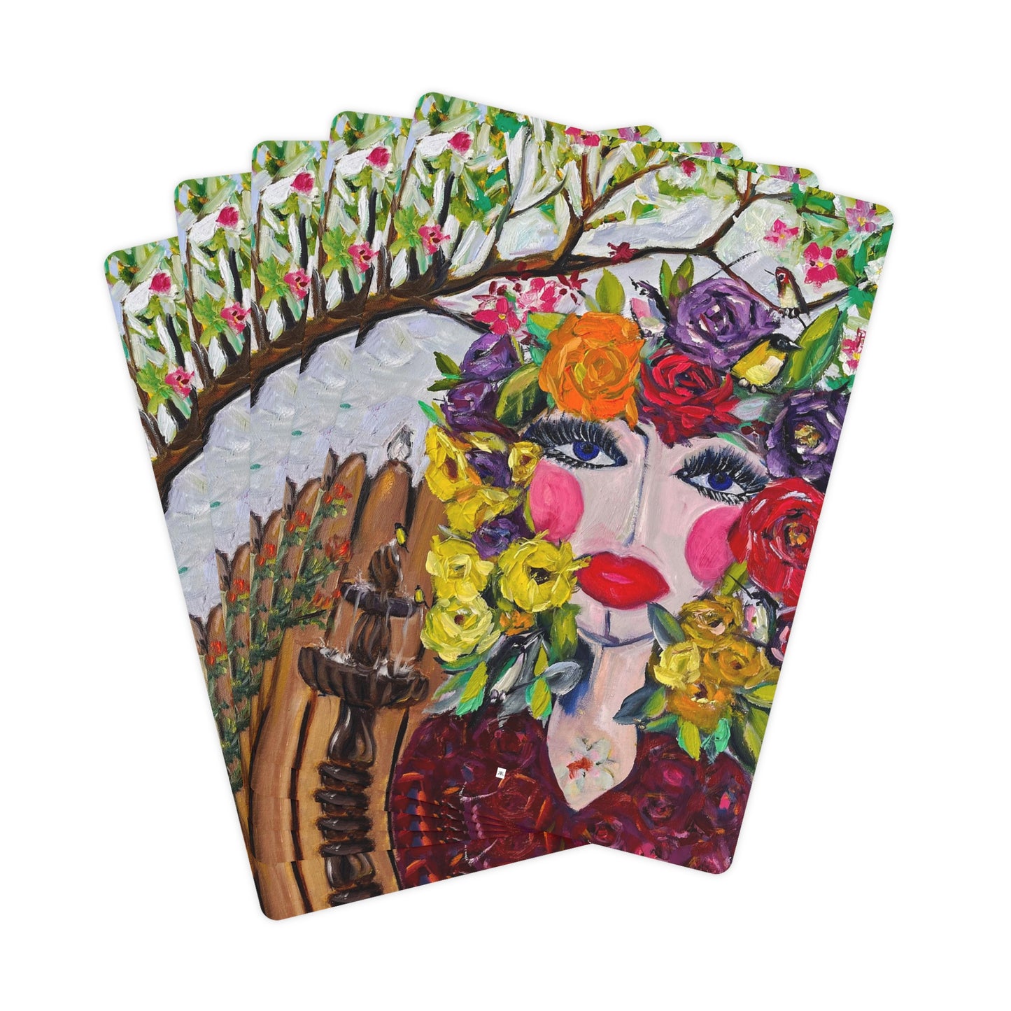 Tarjetas de póquer/naipes de colores de pájaros y flores