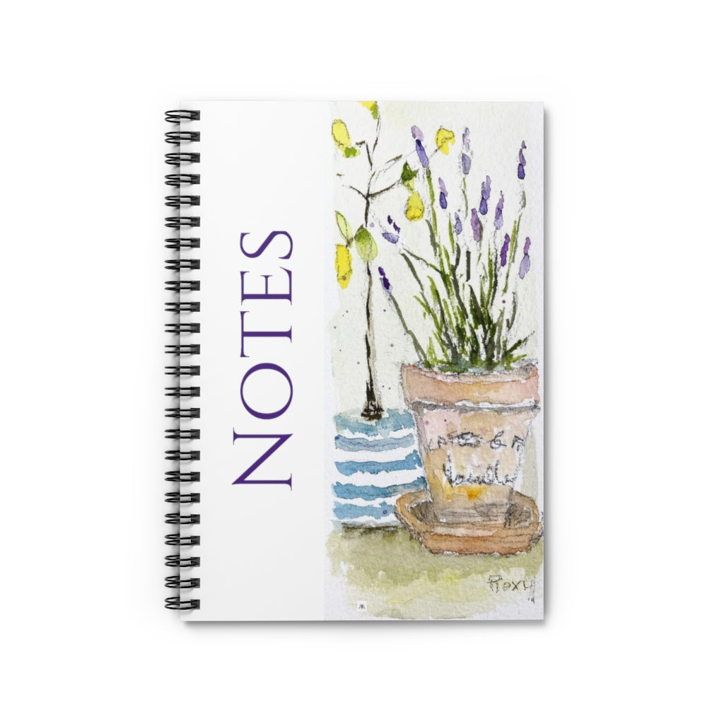 Notes Original Loose Floral Lemons & Lavender Flowers Painting  printed on Spiral Notebook - Ruled Lined- Mom Friend Student gift