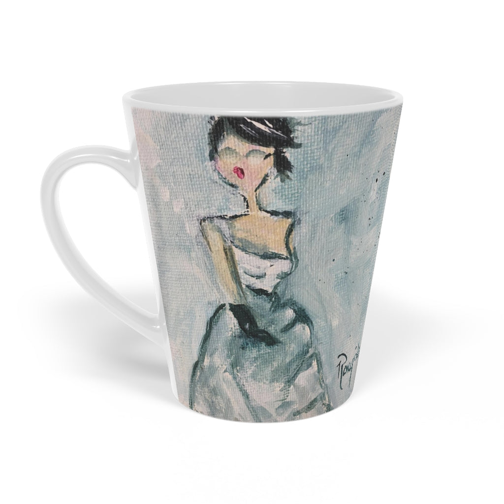 Chic Lady with Glasses in a Fancy Dress Latte Mug, 12oz