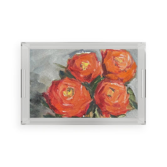 Plateau de service en acrylique roses oranges