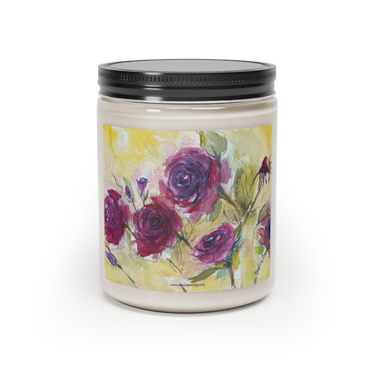 Fluffy Red Roses Loose Floral Watercolor Candle
