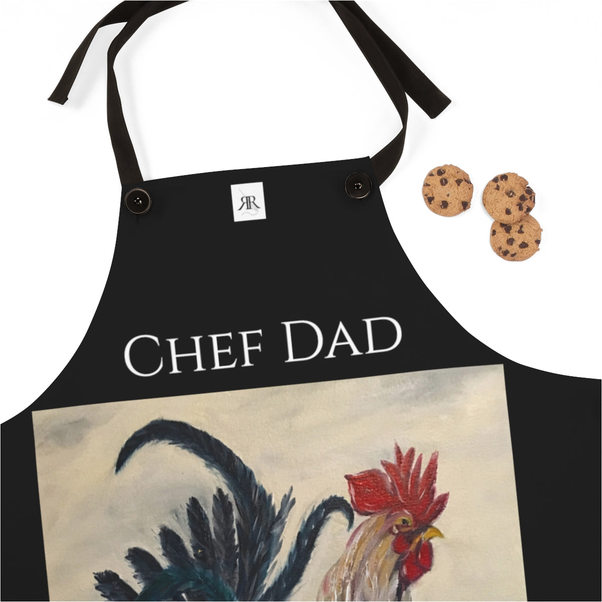 Chef Dad Original Rooster Painting  Printed on Black Apron