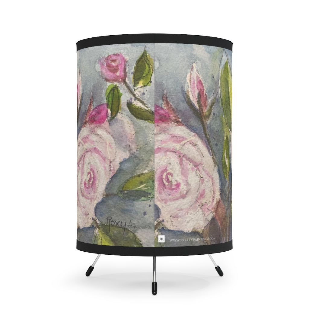 Lampe trépied roses blanches moelleuses