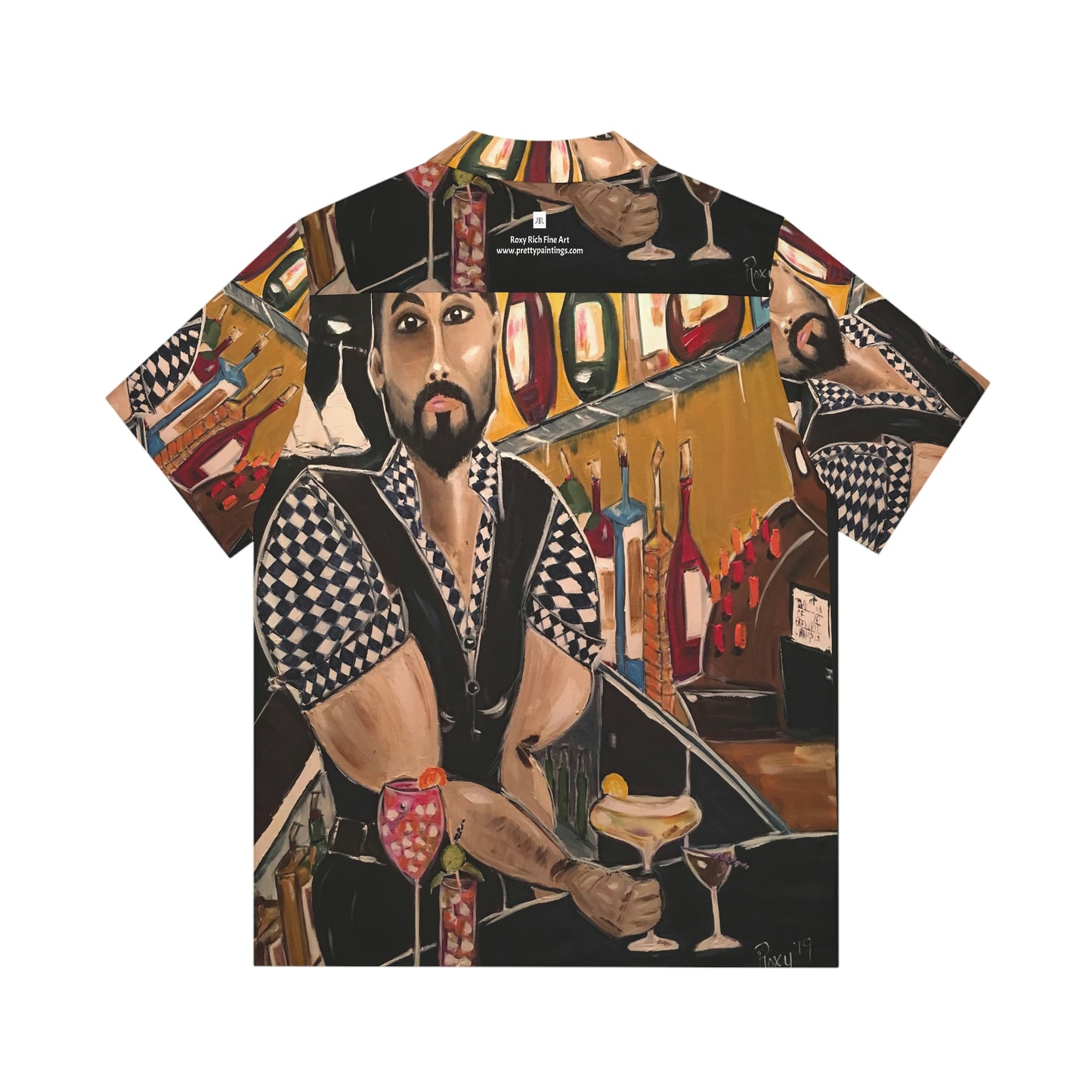 Here Doll- Original Hot Guy Bartender Painting Men's Hawaiian Shirt