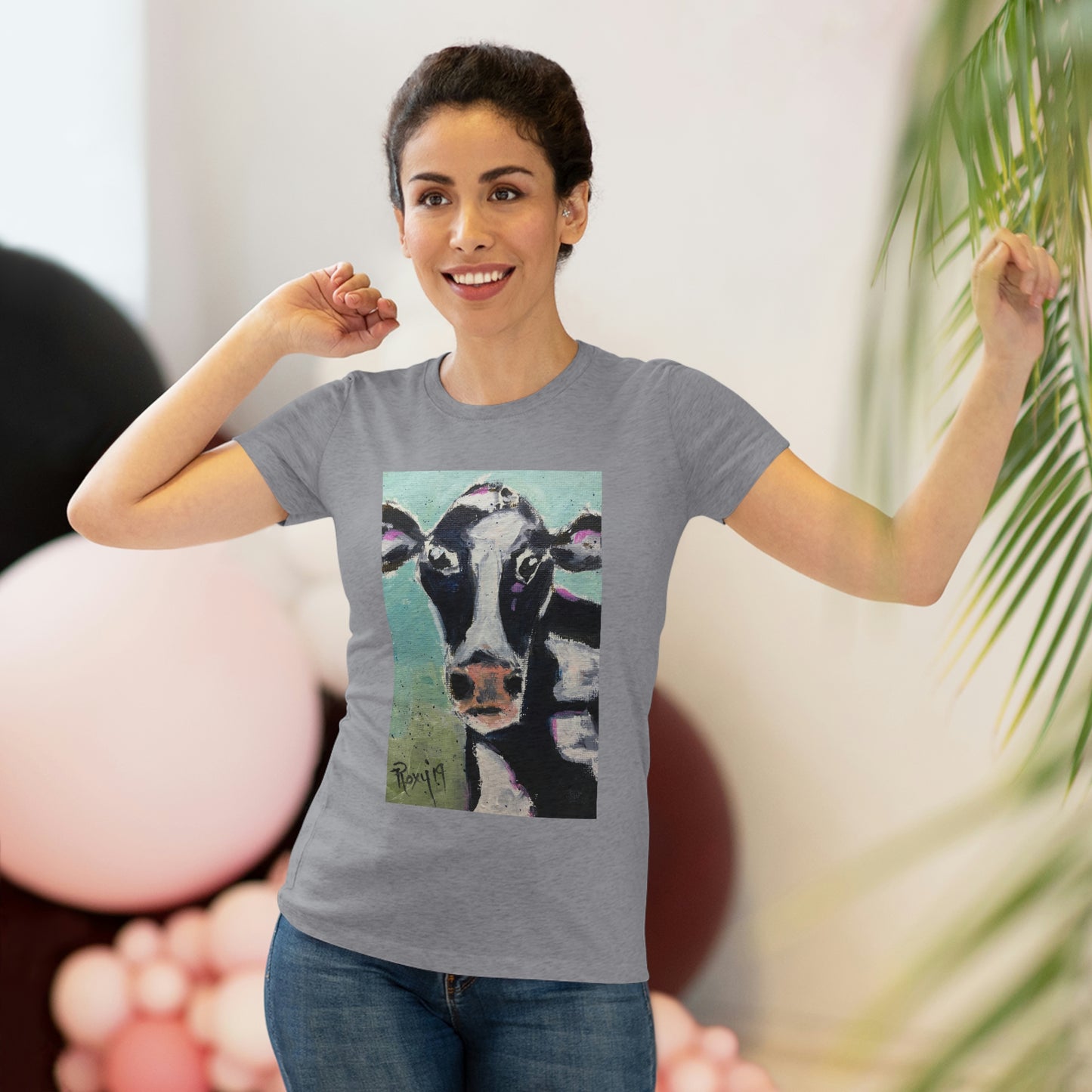 Edna Cow Camiseta ajustada Triblend Tee para mujer