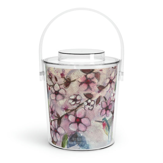 Colibrí en cubo de hielo de flores de cerezo