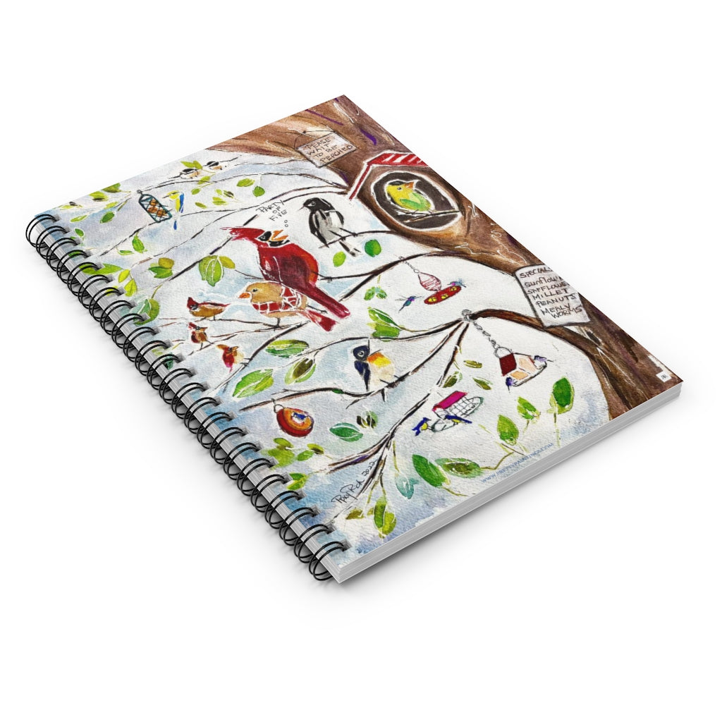Original Loose Floral Watercolor Painting Whimsical Birds Cardinals printed on Spiral Notebook - Ruled Lined- Mom Friend Student gift