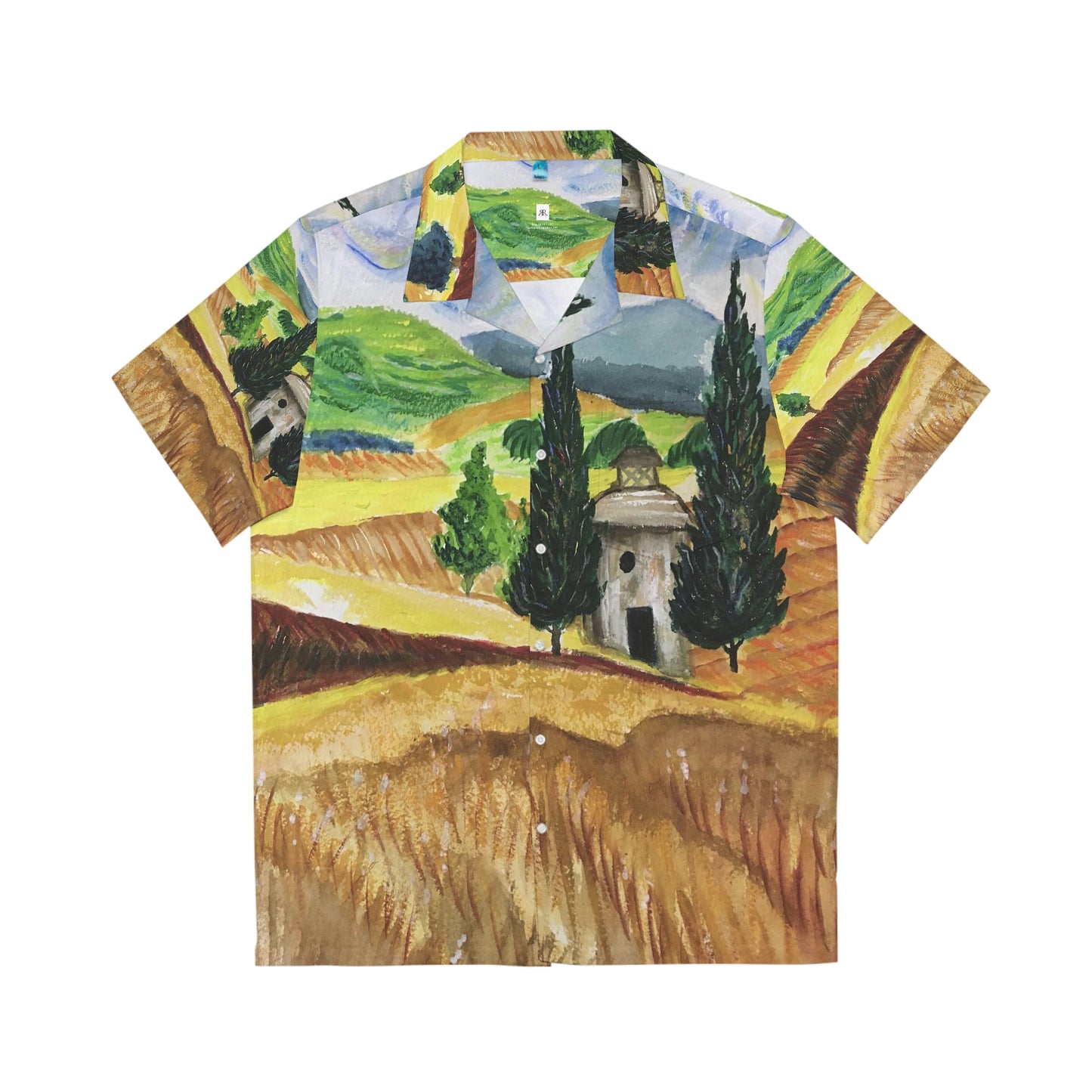 Tuscan Landscape Original Watercolor Landscape Men's Hawaiian Shirt