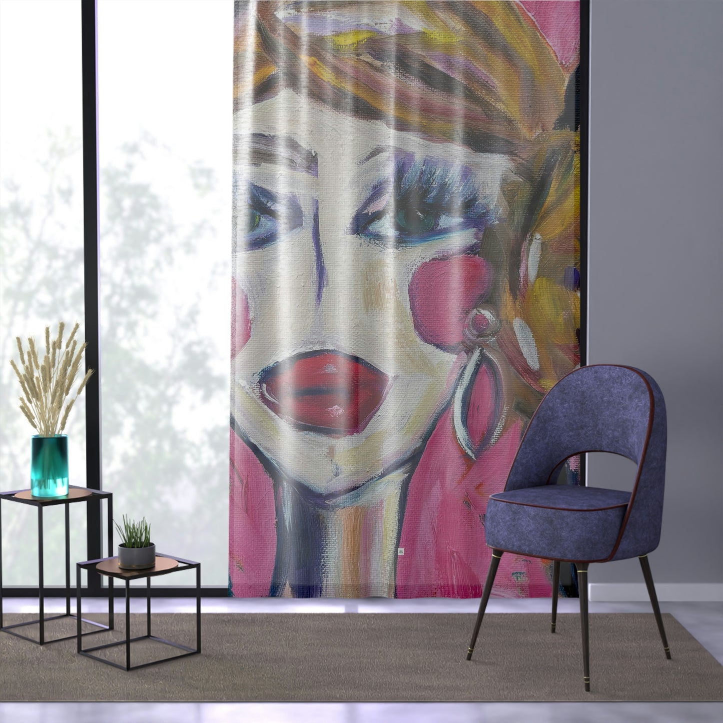 Lady with Irises 84 x 50 inch Sheer Window Curtain