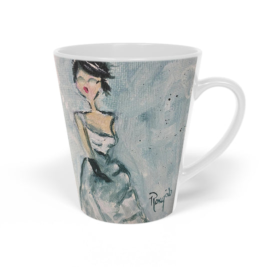 Chic Lady with Glasses in a Fancy Dress Latte Mug, 12oz