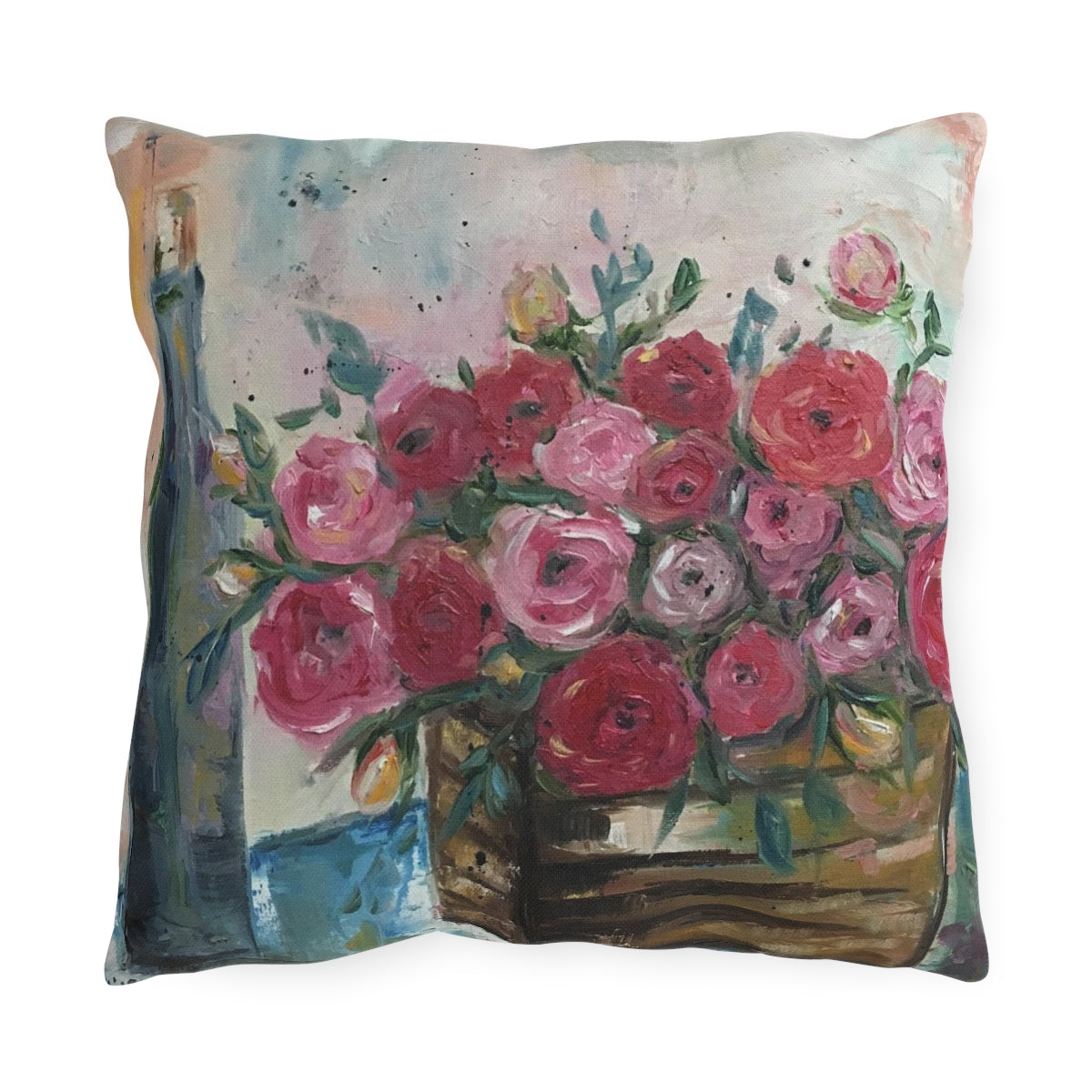 Wine and Pink Ranunculas Outdoor Pillows