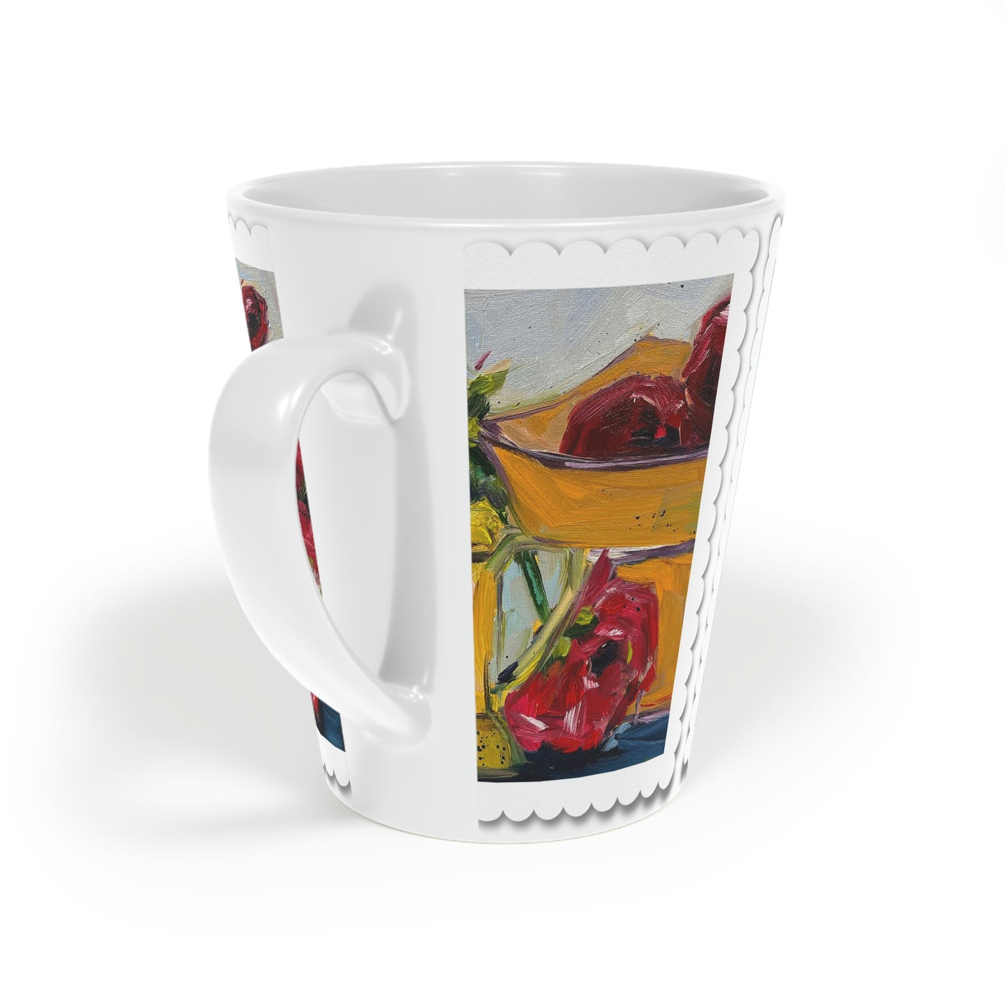 Taza de café con leche Ranúnculas y granadas, 12 oz