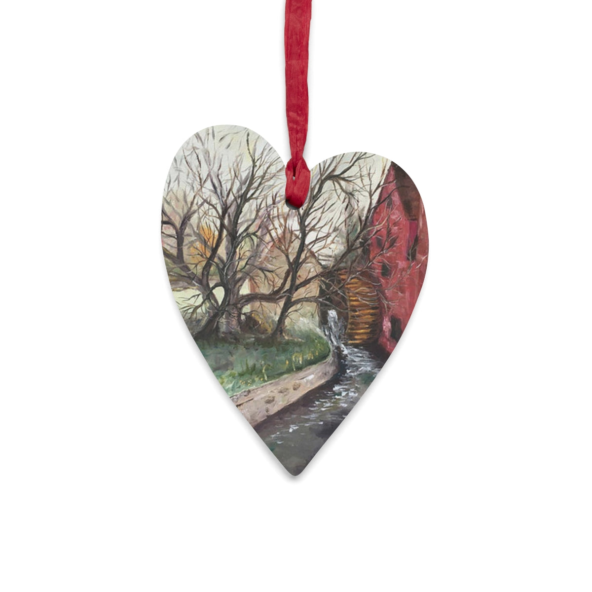 The Old Mill Cotswolds Heart shaped Wooden Ornament
