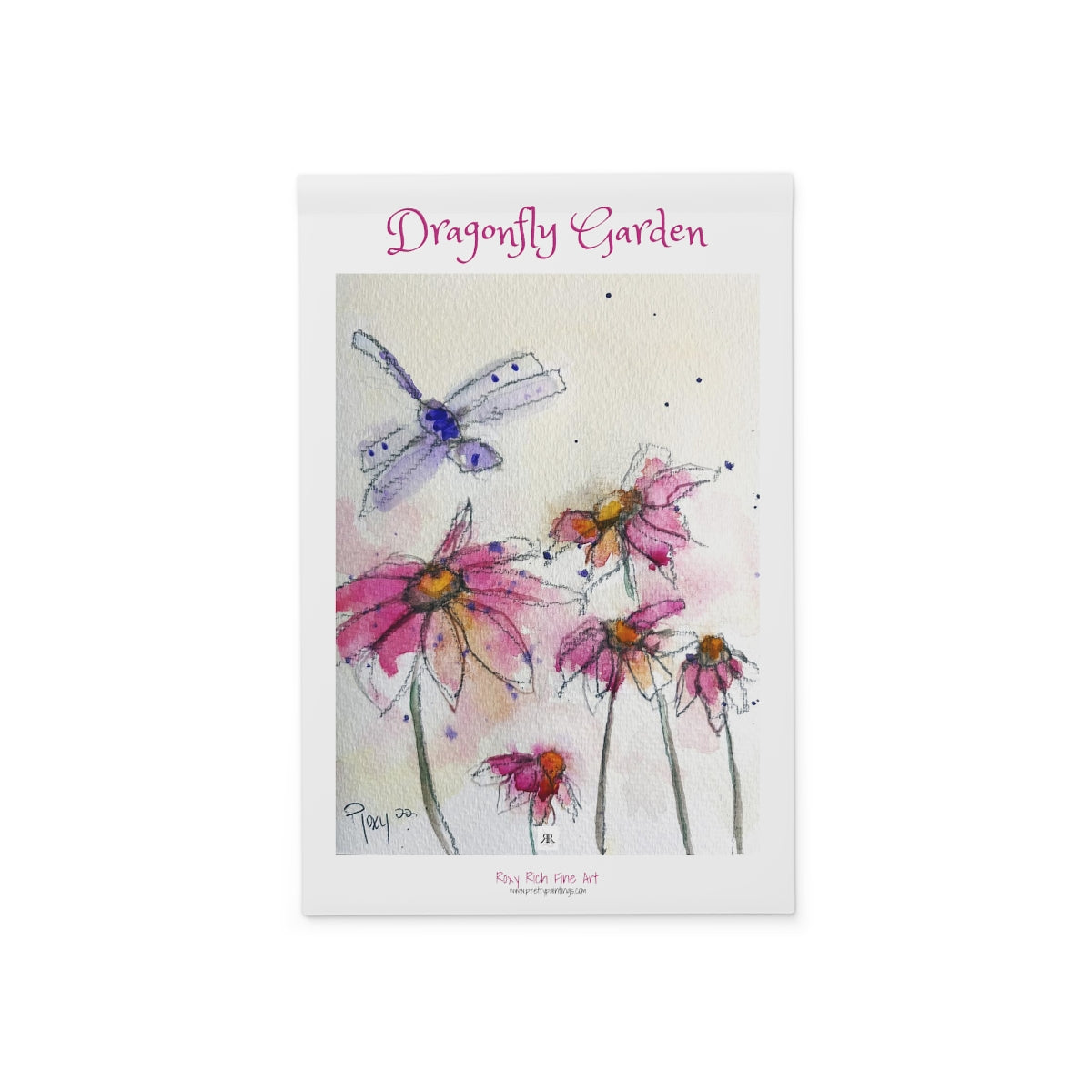 Whimsical Dragonfly on Pink Coneflowers Garden Banner