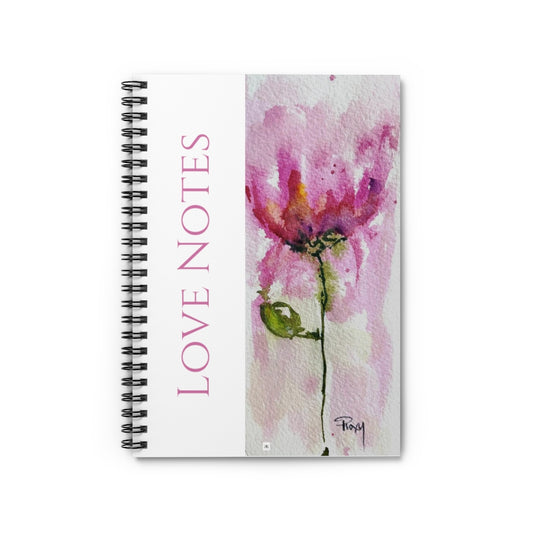 Notas de amor Pintura original de flores rosas florales sueltas en acuarela impresa en un cuaderno en espiral - Forrado con reglas - Regalo para mamá amiga y estudiante