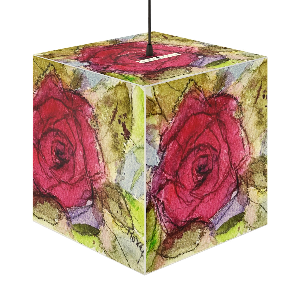 "Fluffy Red Rose" Cube Lamp