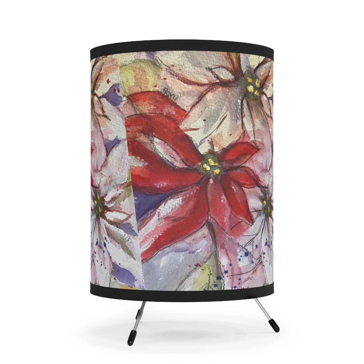 Red and White Poinsettias Tripod Lamp